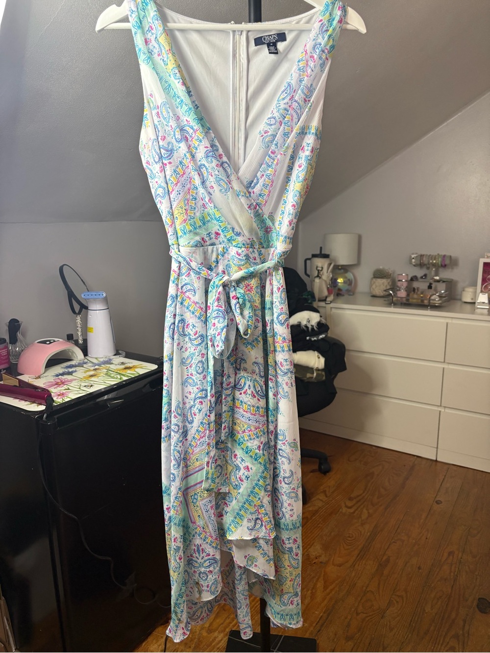 Chaps White Multi-Color Paisley Wrap Dress